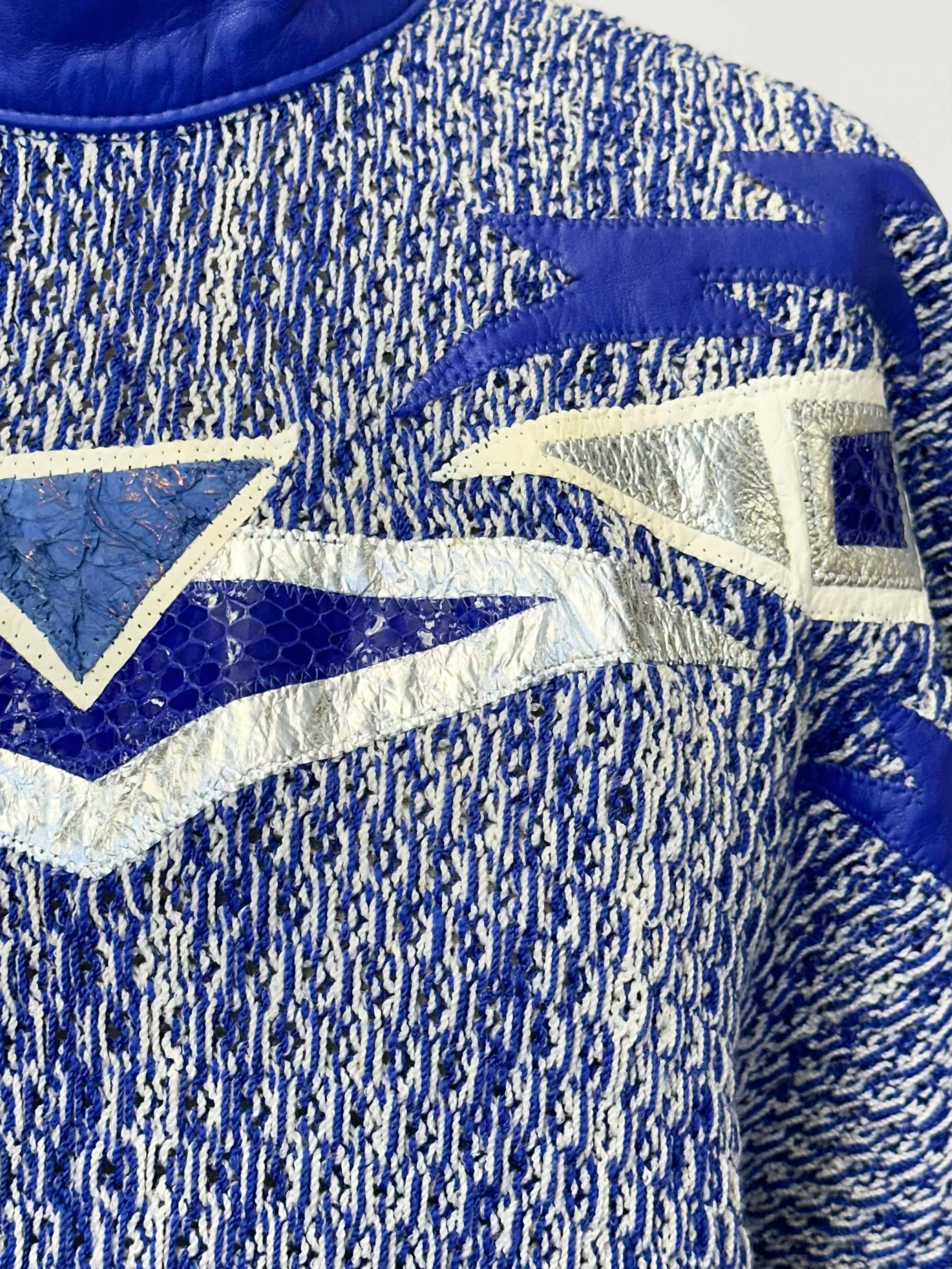1980s Art-To-Wear Leather Appliqué Sweater
