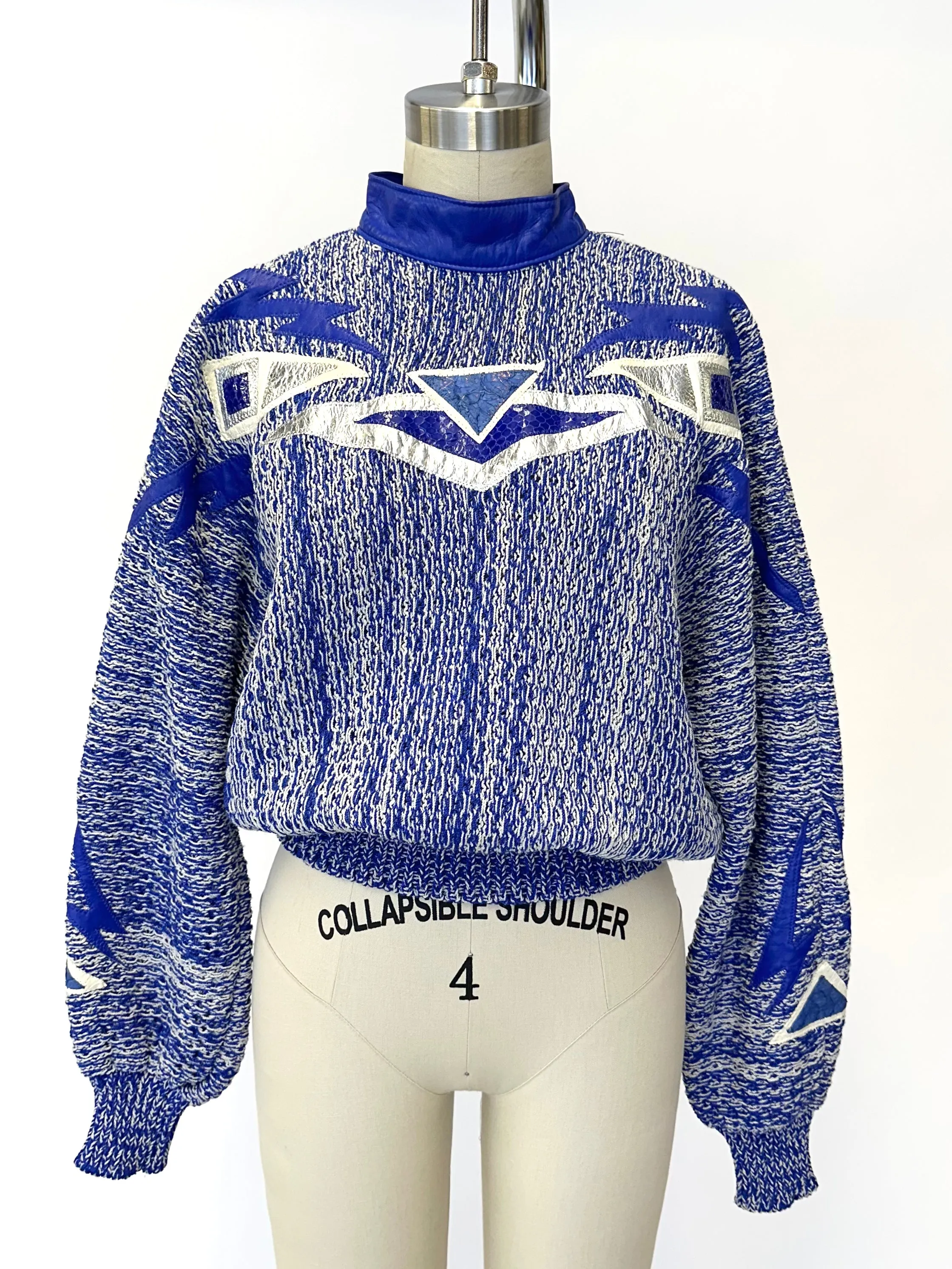 1980s Art-To-Wear Leather Appliqué Sweater