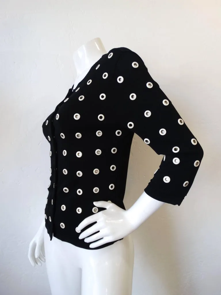 2000s Gianfranco Ferre Leather Eyelet Cardigan Sweater