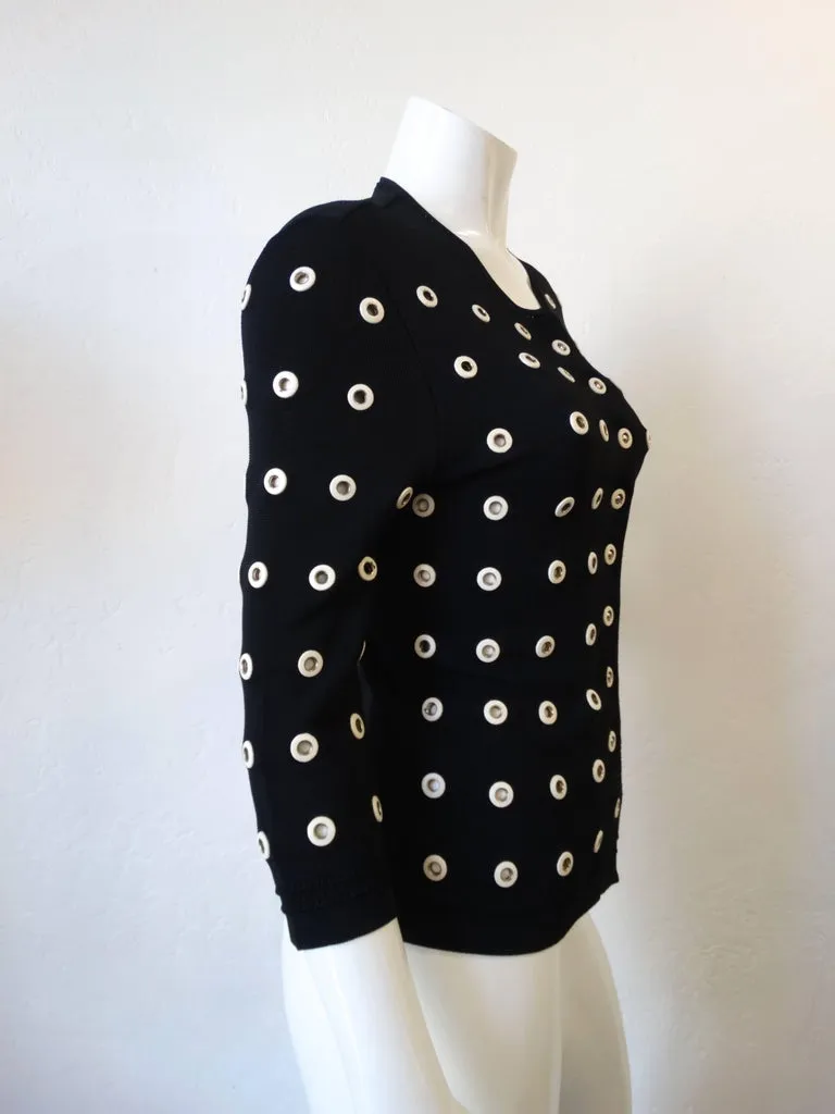 2000s Gianfranco Ferre Leather Eyelet Cardigan Sweater