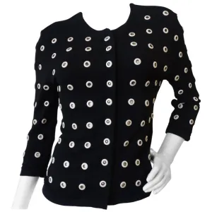 2000s Gianfranco Ferre Leather Eyelet Cardigan Sweater