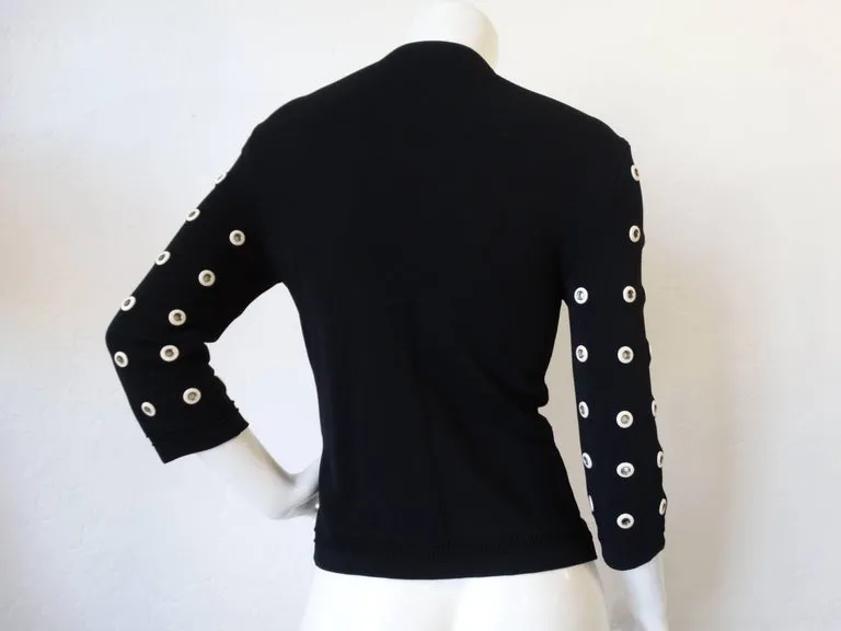 2000s Gianfranco Ferre Leather Eyelet Cardigan Sweater