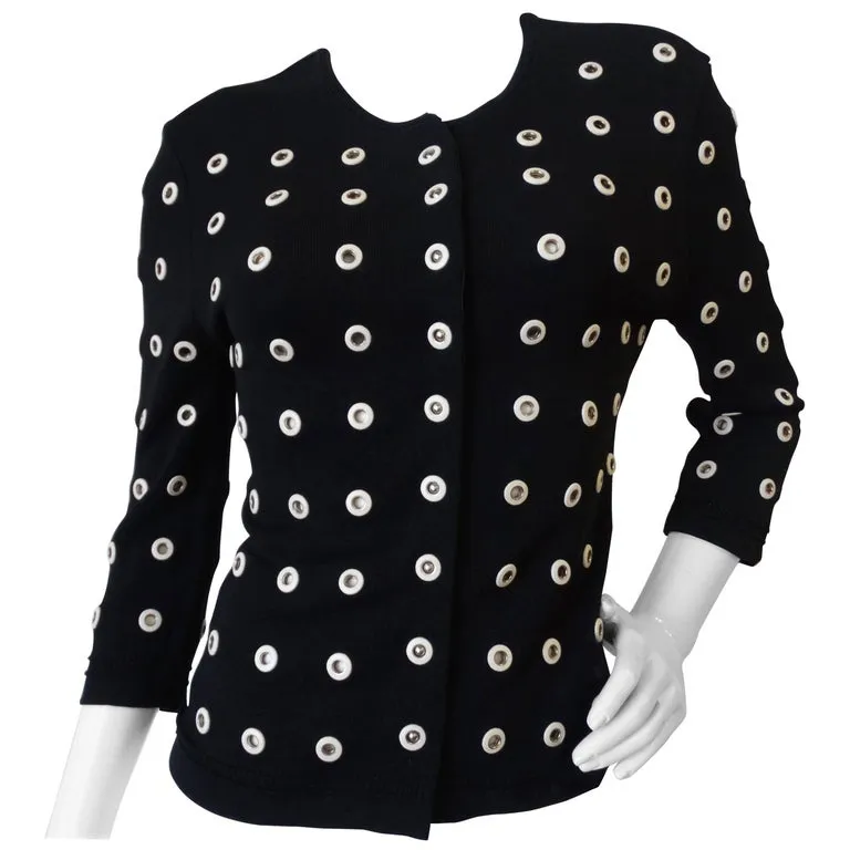 2000s Gianfranco Ferre Leather Eyelet Cardigan Sweater