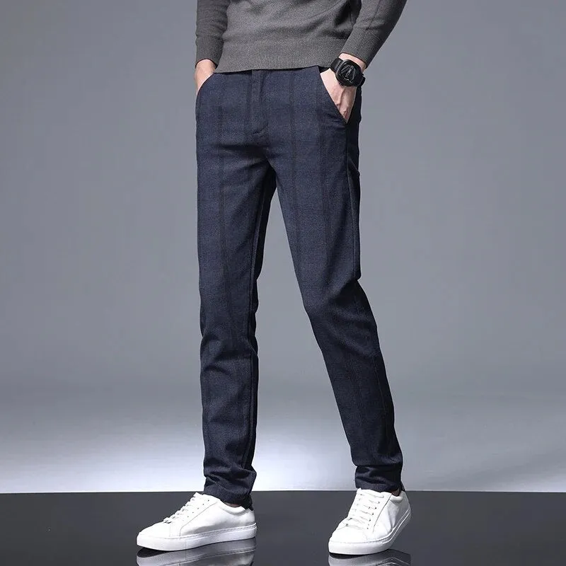 2023 New Plaid Pants Men Business Slim Fit Cotton Party High Quality Brand Clothing Casual Formal Long Trousers Male 28-38