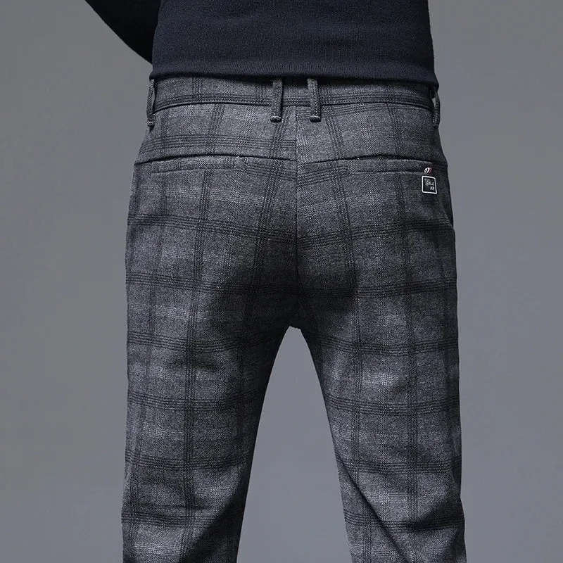 2023 New Plaid Pants Men Business Slim Fit Cotton Party High Quality Brand Clothing Casual Formal Long Trousers Male 28-38
