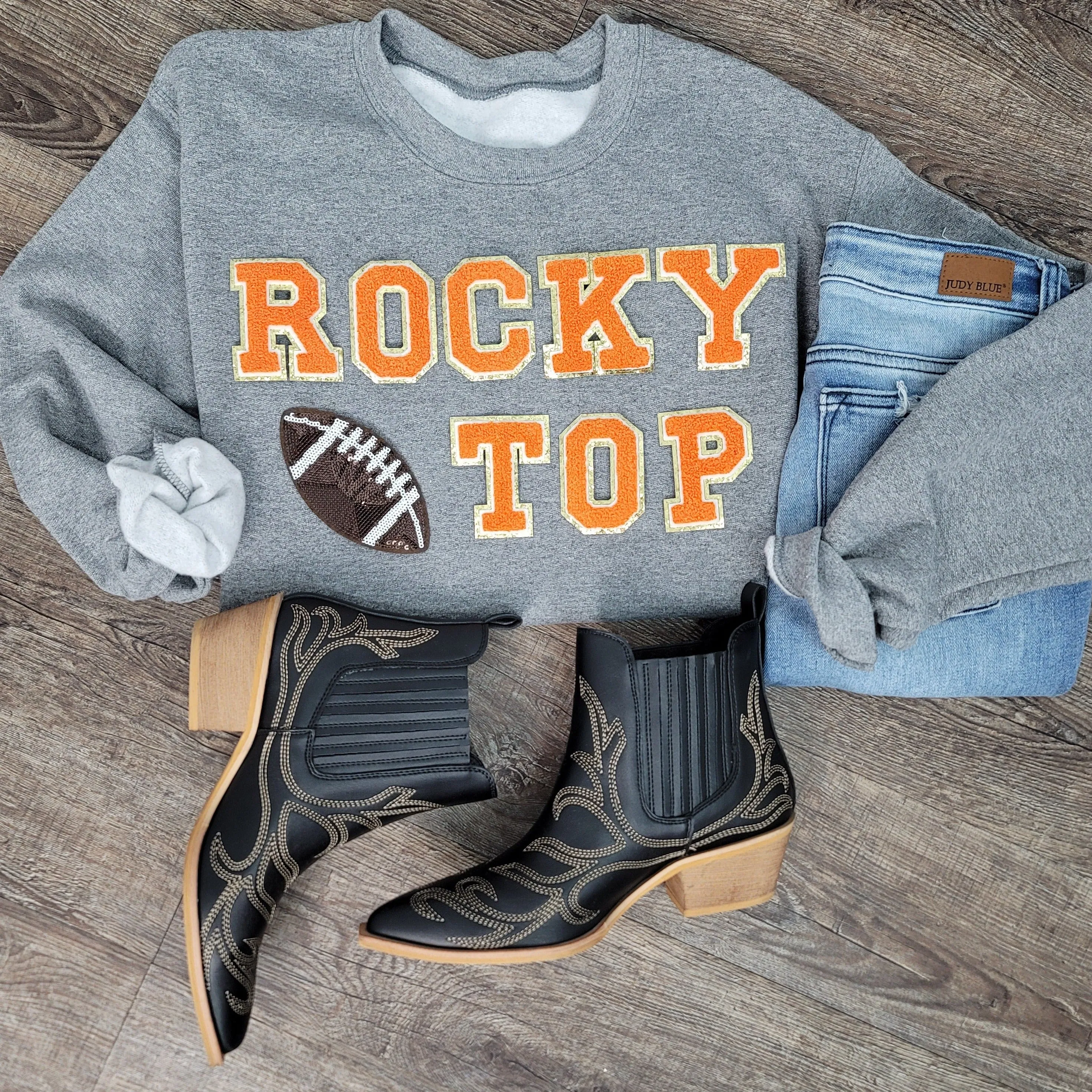 3Blues Designs |   Hazel Blues® |  Rocky Top Chenille Patch Sweatshirt