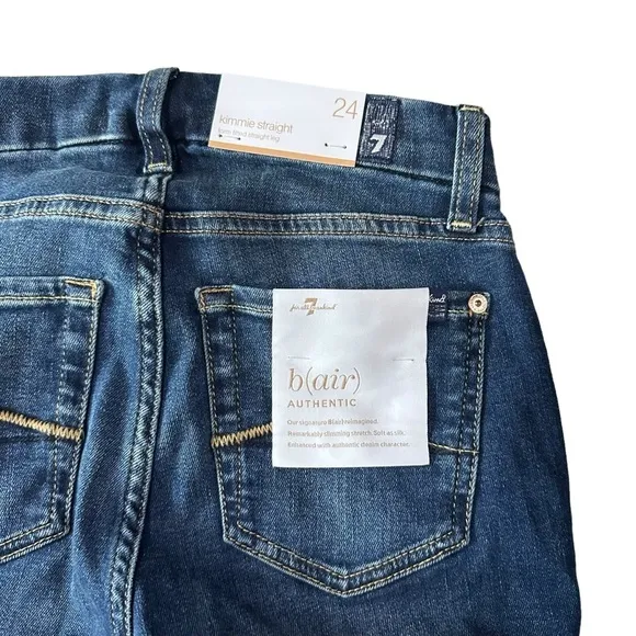 7 For All Mankind Kimmie Straight Mid Rise Denim Blue Jeans Size 24 NWT
