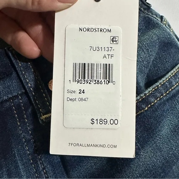7 For All Mankind Kimmie Straight Mid Rise Denim Blue Jeans Size 24 NWT
