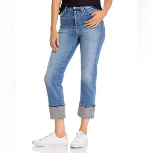 7 for all Mankind Luxe Vintage Plaid Cuffed Straight Leg Jeans, Size 28