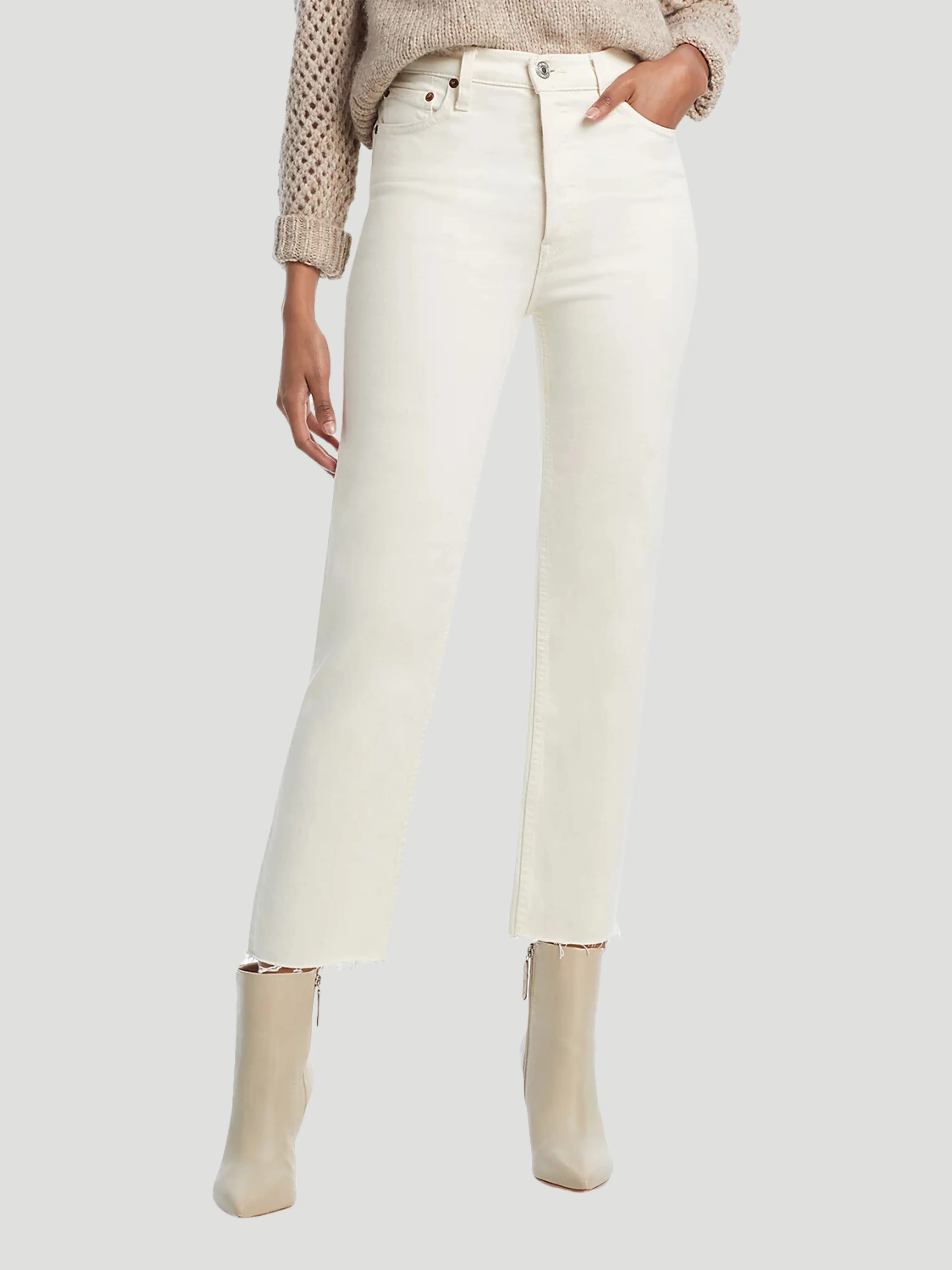 70s White Stove Pipe Straight Jeans