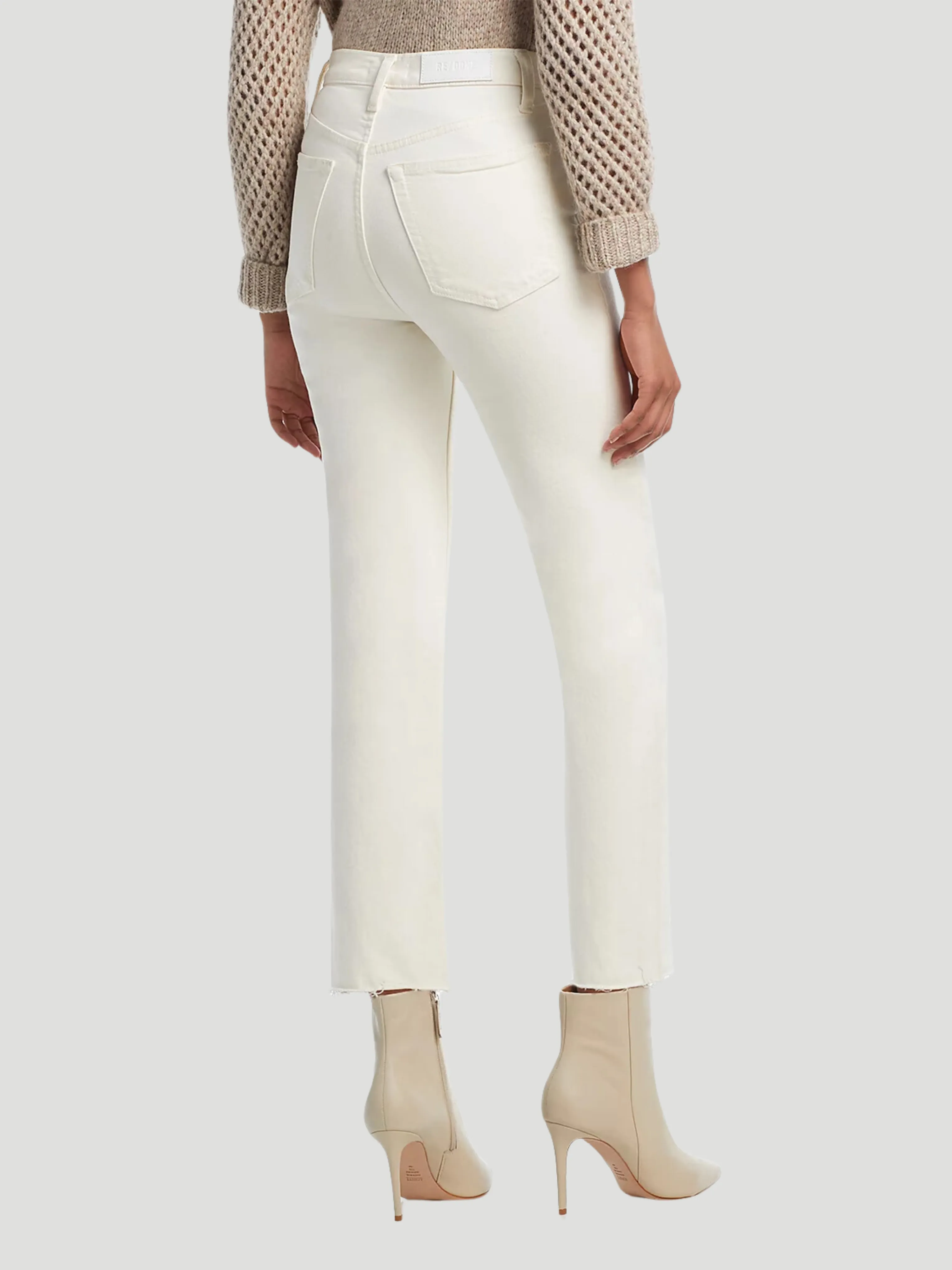 70s White Stove Pipe Straight Jeans