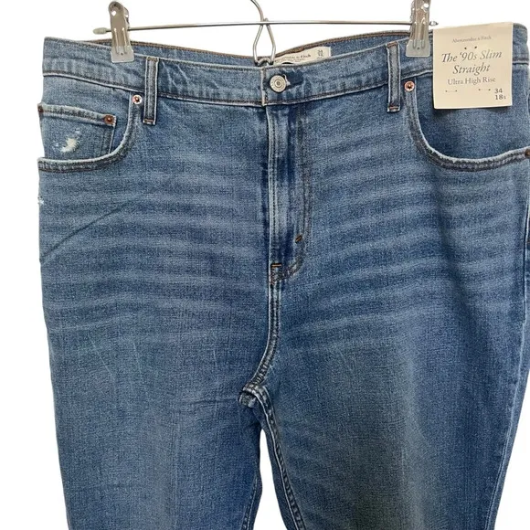 Abercrombie &amp; Fitch The 90s Slim Straight Jeans Medium Wash 18 Short NWT