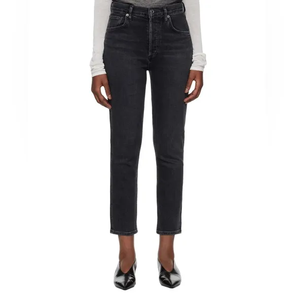 AGOLDE Faded Black Riley High Rise Straight Crop Jeans