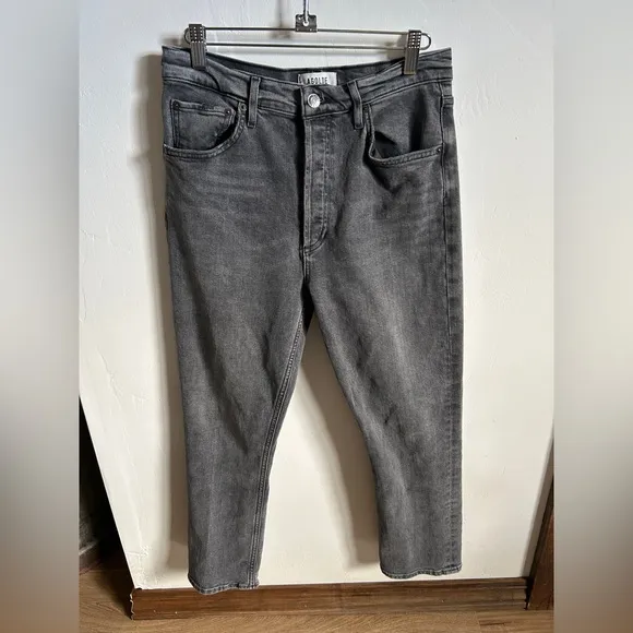 AGOLDE Faded Black Riley High Rise Straight Crop Jeans