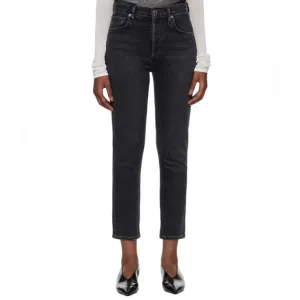 AGOLDE Faded Black Riley High Rise Straight Crop Jeans