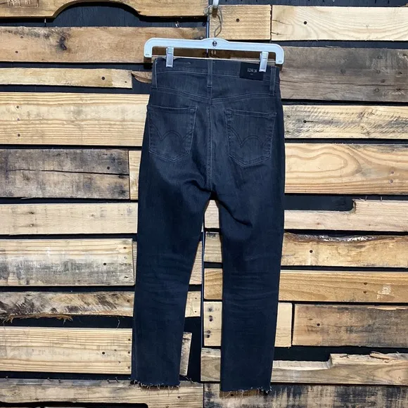 ANTHROPOLOGIE EDWIN BREE SLIM STRAIGHTCROP‎ BLACK RAW HEM JEANS SIZE 25