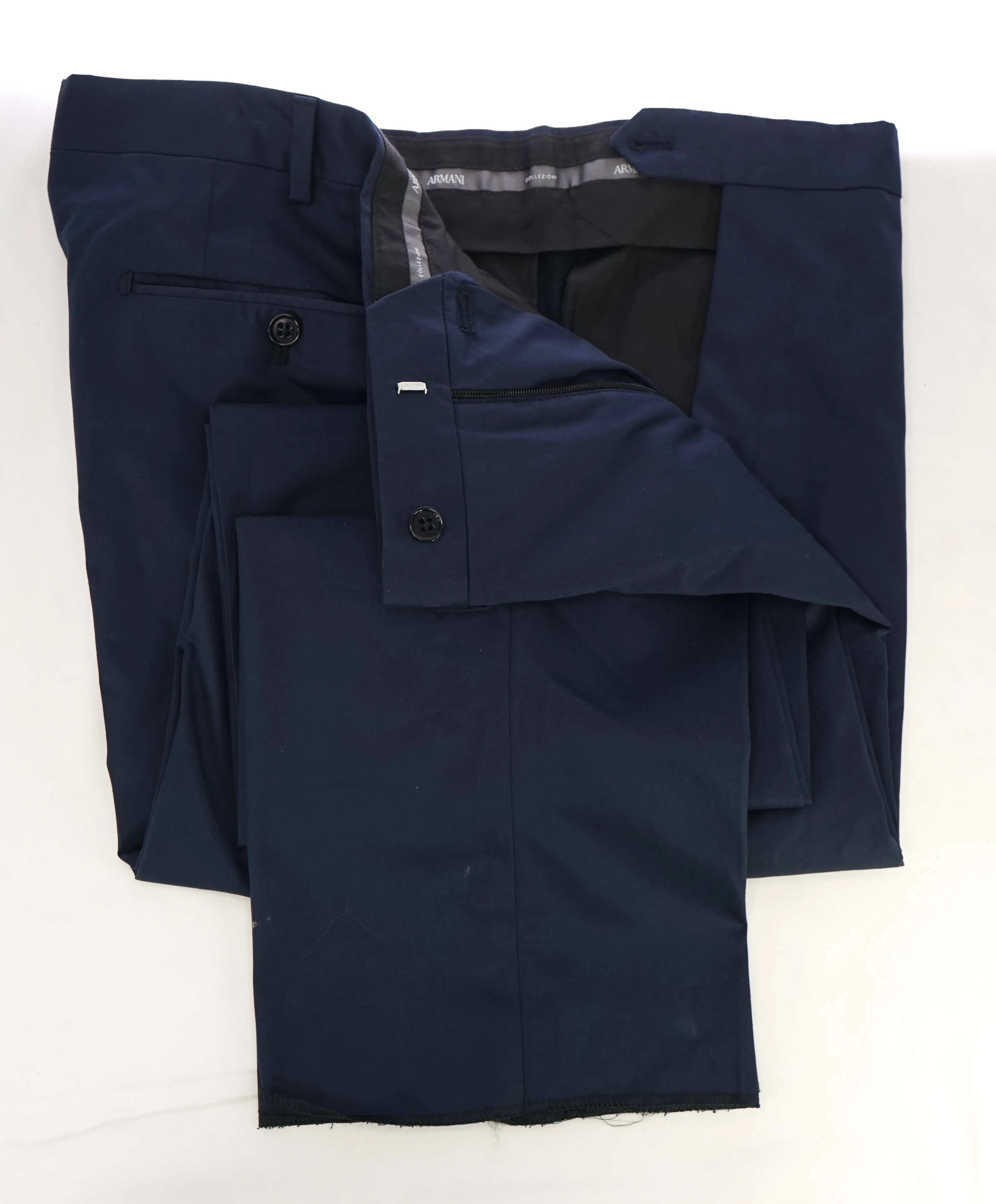 ARMANI COLLEZIONI - Navy Cotton Elastane Blend Flat Front Pants - 40W