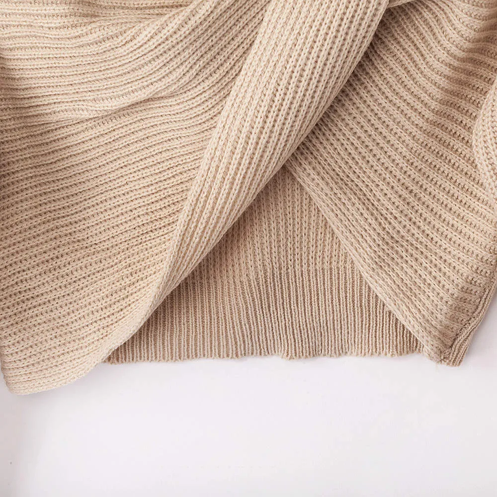 Autumn and Winter New Sweater Women's Three-color Cross Long-sleeved Umbilical Sexy Knit Top
