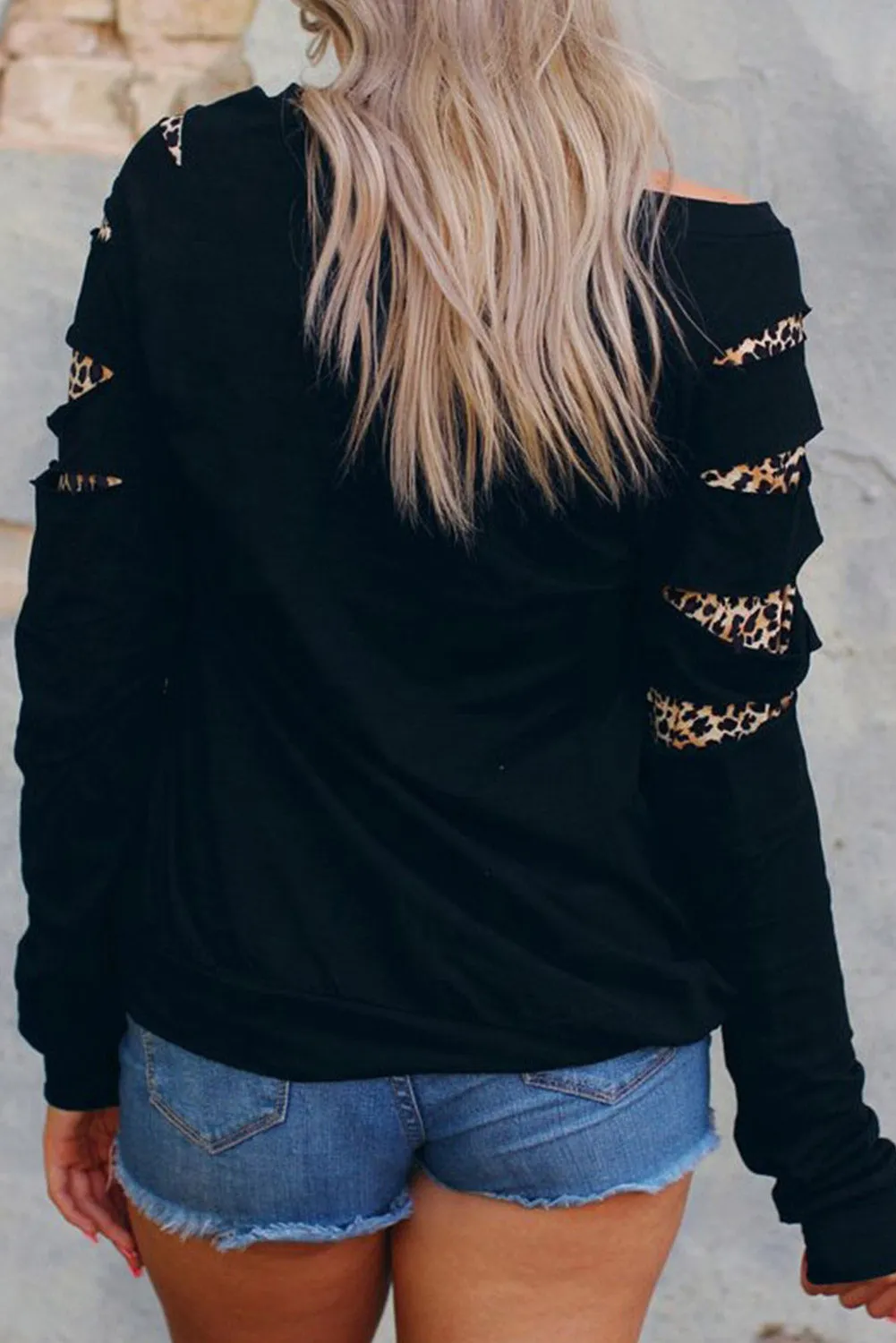 Be Kind Leopard Heart Print Cut Out Long Sleeve Sweatshirt