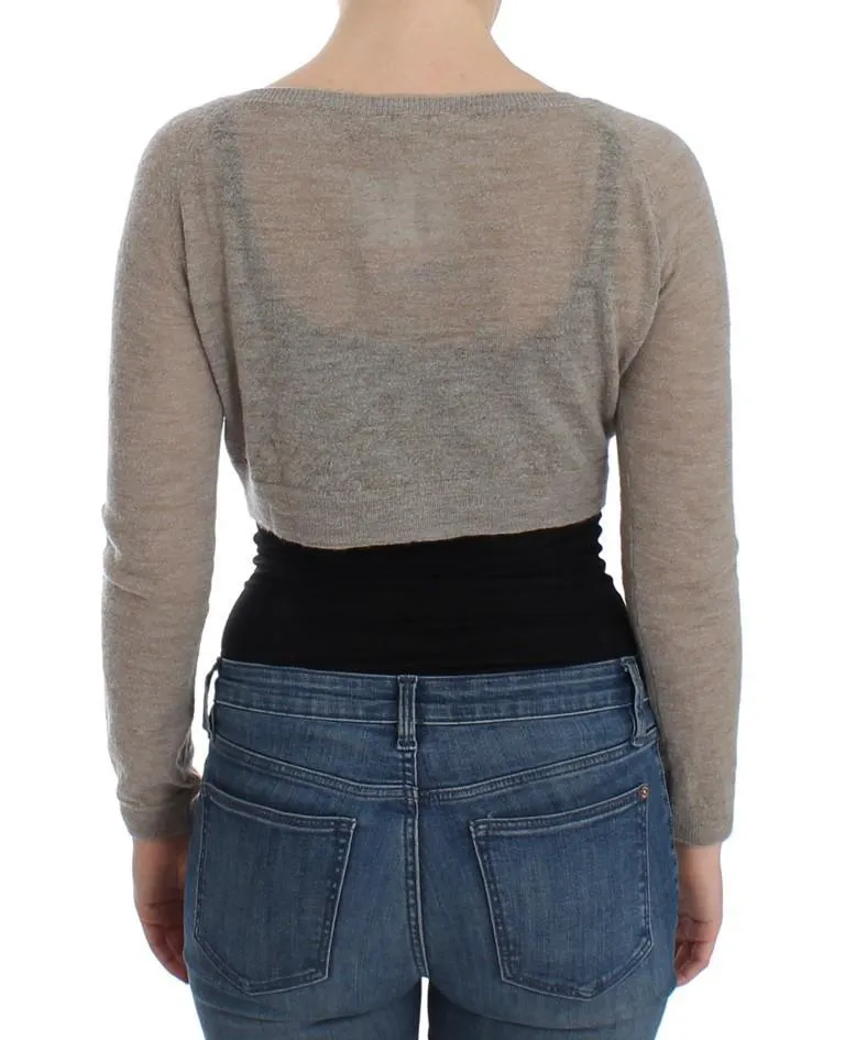 Beige Cropped Cardigan Sweater