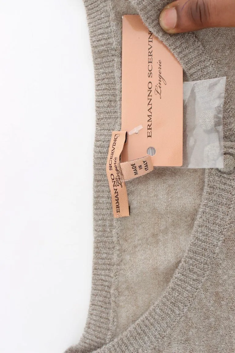 Beige Cropped Cardigan Sweater