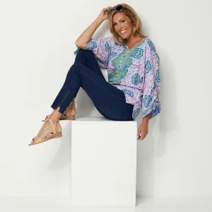 Belle by Kim Gravel Women's Flexibelle Ankle Zip Pull-On Jeans