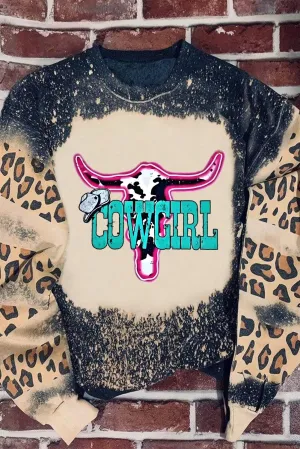 Black COWGIRL Western Graphic Leopard Tie Dye Sweatshirt