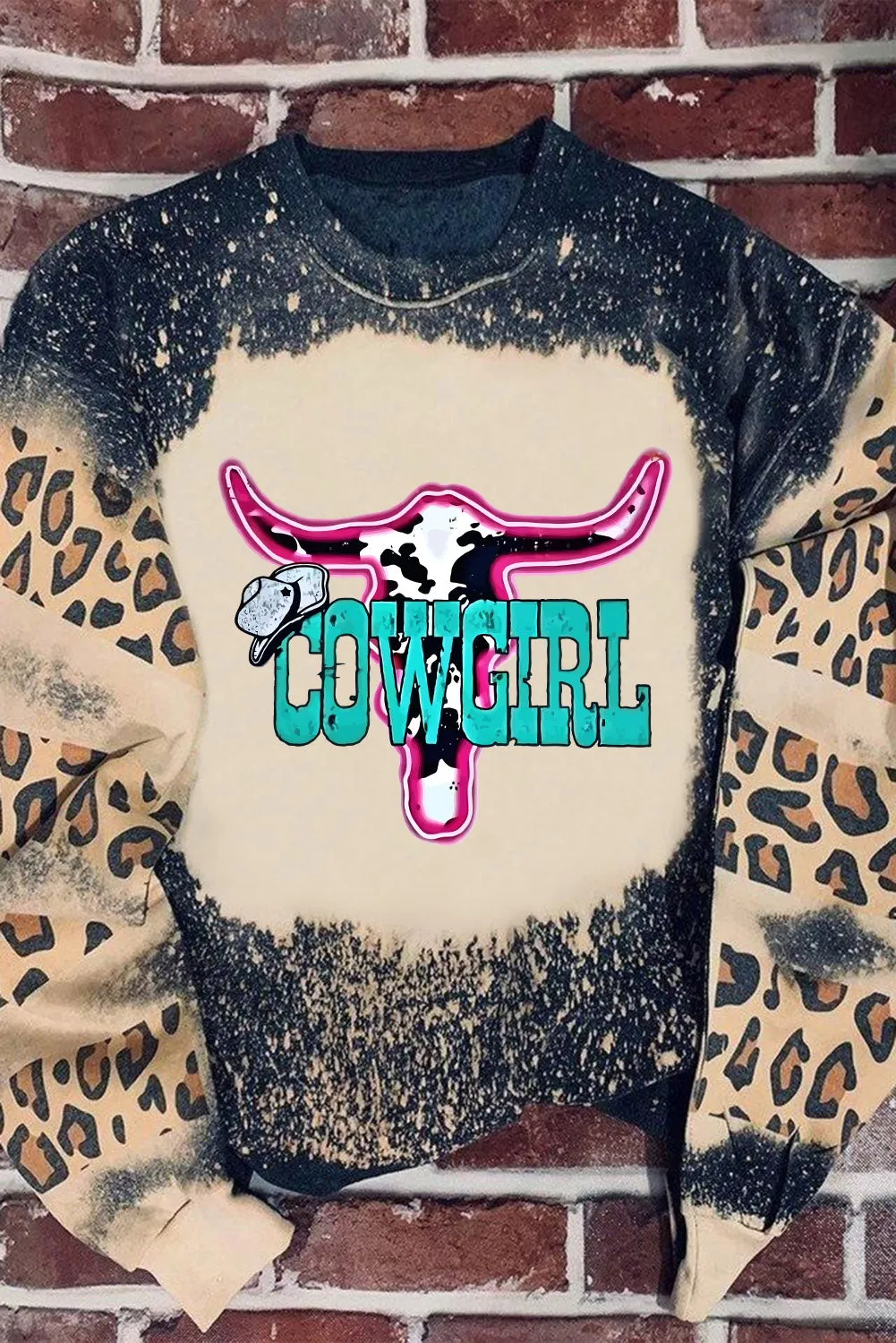Black COWGIRL Western Graphic Leopard Tie Dye Sweatshirt