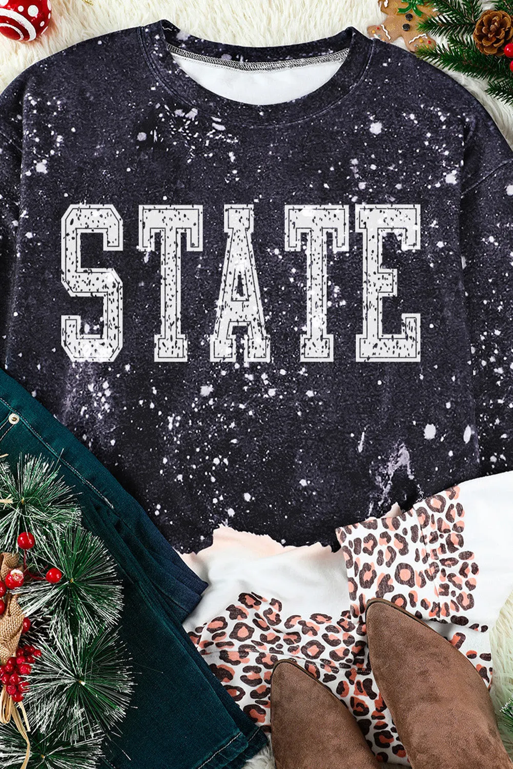 Black STATE Leopard Bleached Sweatshirt