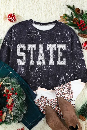 Black STATE Leopard Bleached Sweatshirt