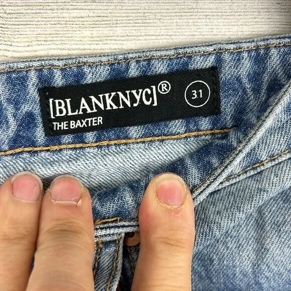 Blank NYC womens sz 31 the baxter ribcage straight leg jeans distressed new