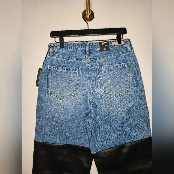 BLANKNYC  The Baxter High Rise Ribcage Straight Leg Jeans Denim Faux Leather 29