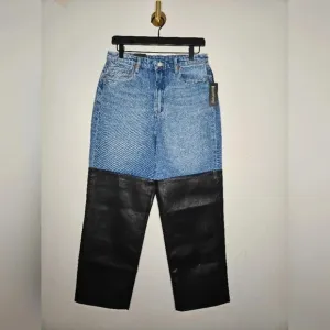 BLANKNYC  The Baxter High Rise Ribcage Straight Leg Jeans Denim Faux Leather 29