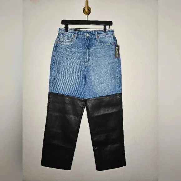 BLANKNYC  The Baxter High Rise Ribcage Straight Leg Jeans Denim Faux Leather 29