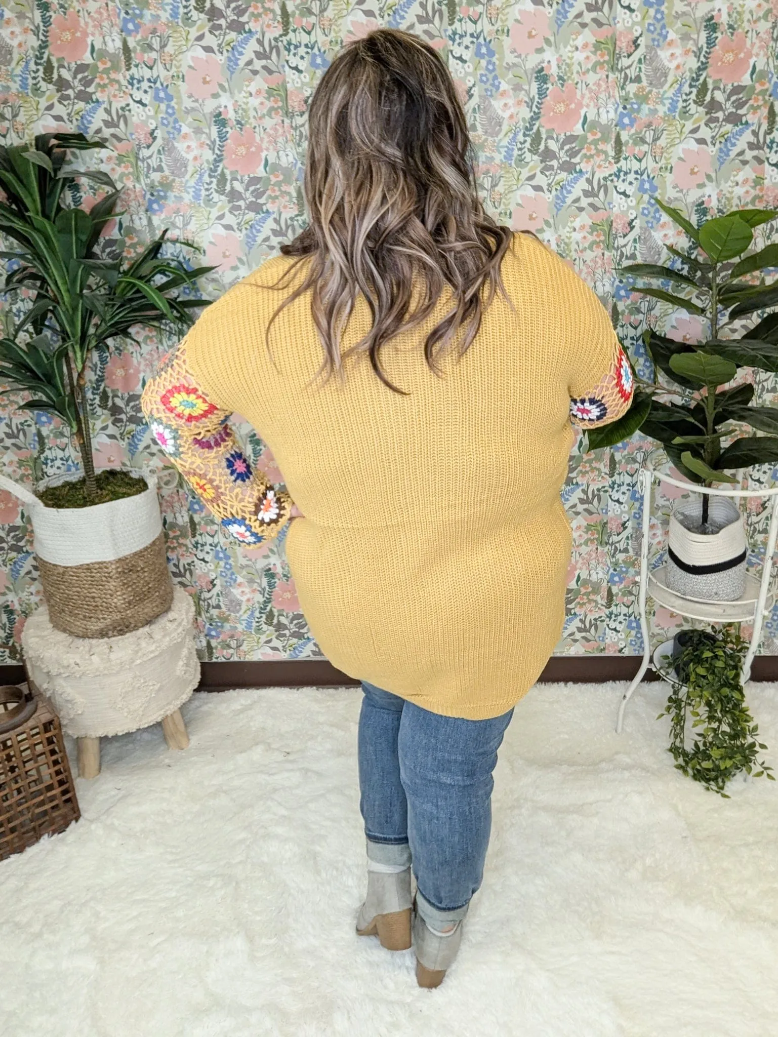 Blossom Gold Sweater Cardigan w/Granny Square Sleeves