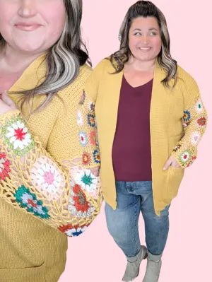 Blossom Gold Sweater Cardigan w/Granny Square Sleeves