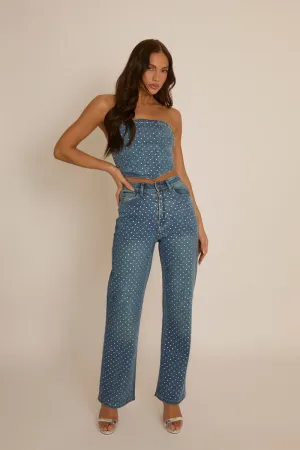 Blue Embellished Denim Jeans - Gabriela