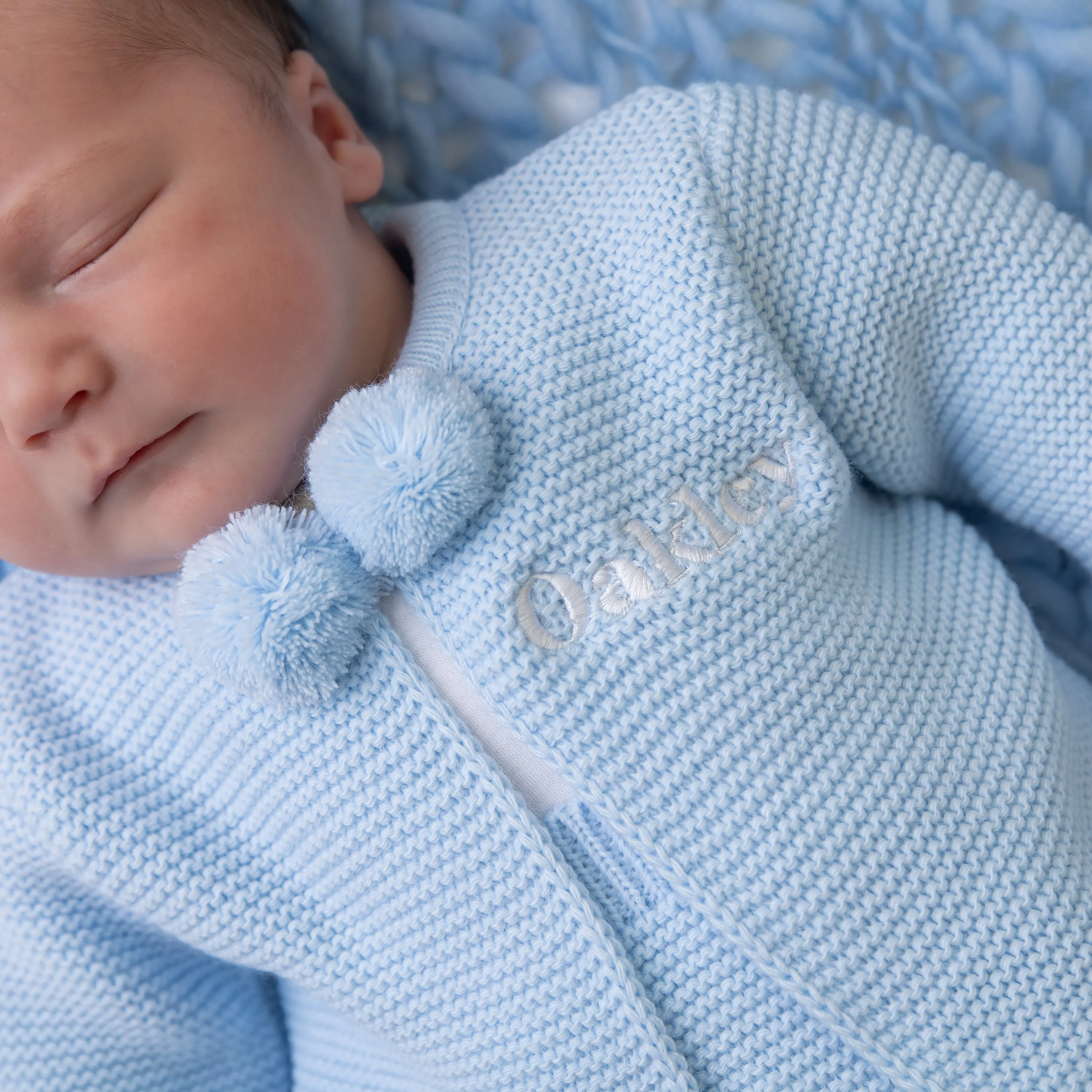 Blue Knitted Pom 2 Piece Outfit