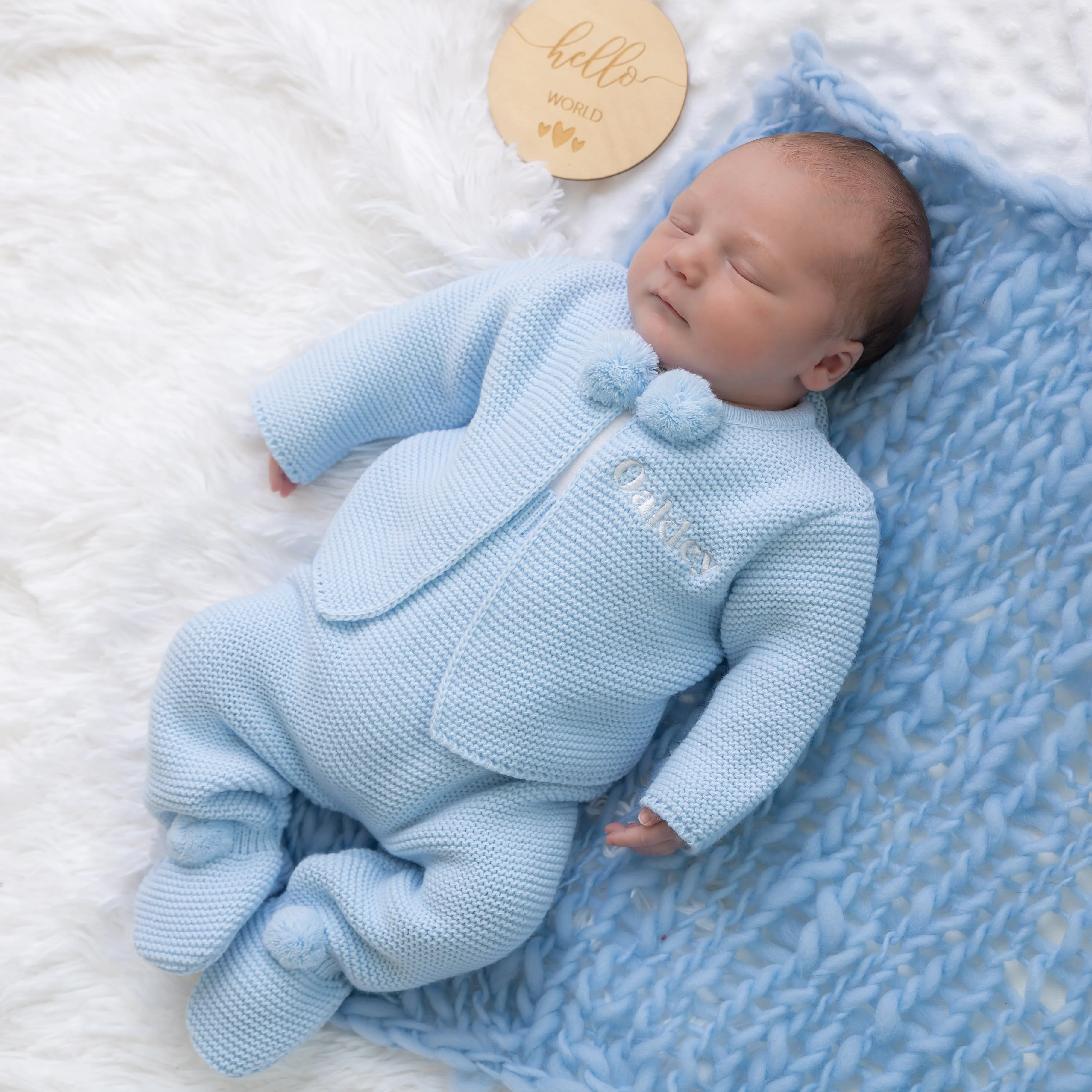 Blue Knitted Pom 2 Piece Outfit