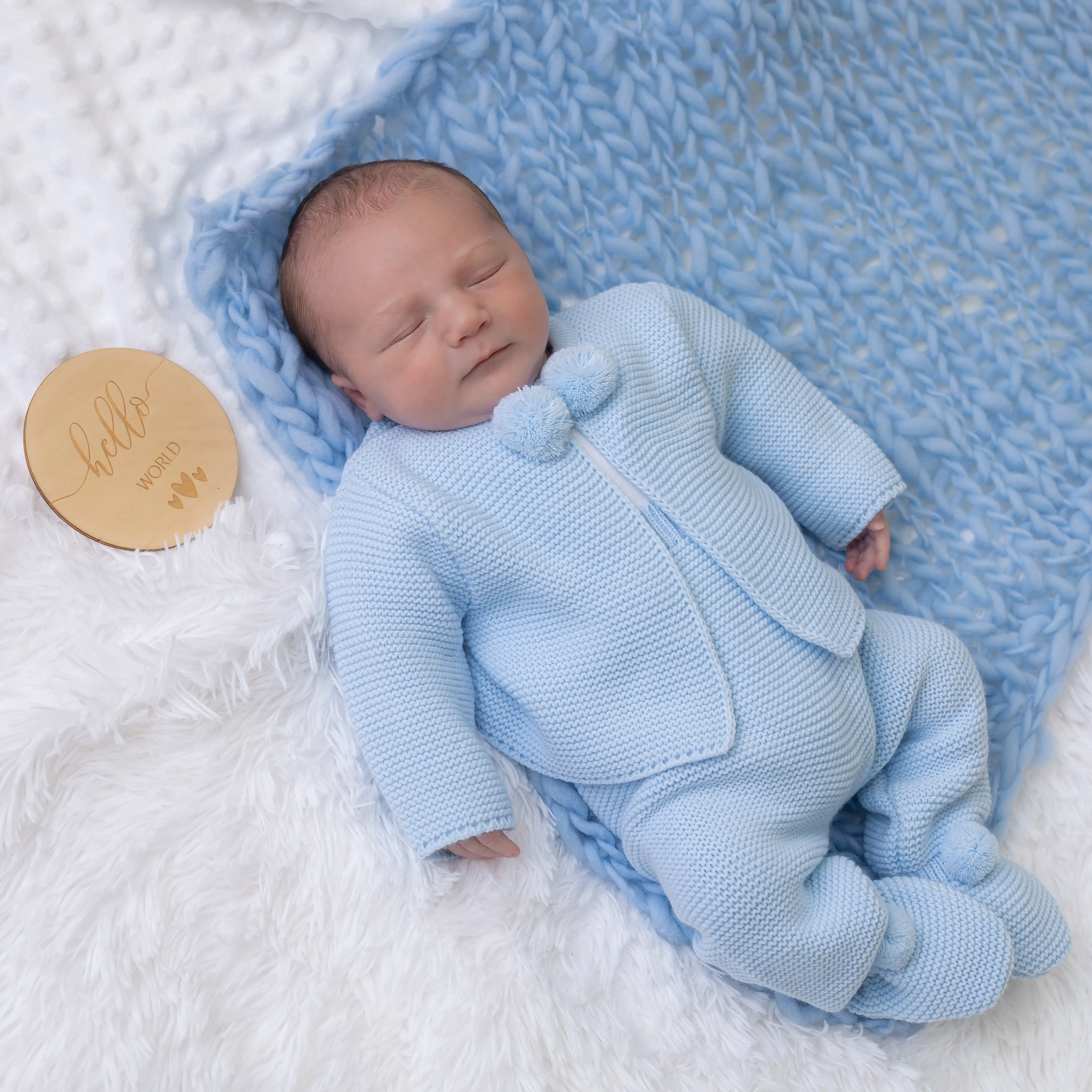 Blue Knitted Pom 2 Piece Outfit