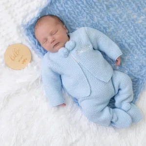 Blue Knitted Pom 2 Piece Outfit