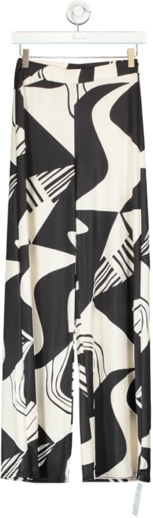 Boohoo Black & White Geometric Print Wide Leg Trousers UK 6