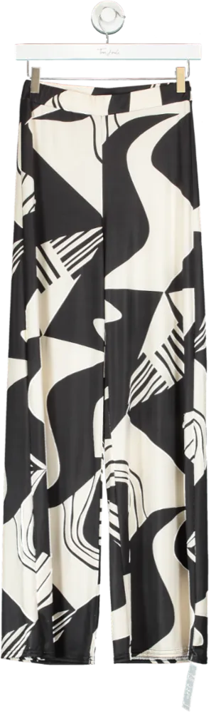 Boohoo Black & White Geometric Print Wide Leg Trousers UK 6