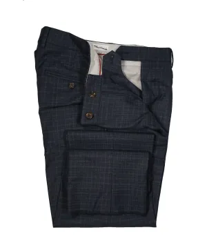 BRUNELLO CUCINELLI - Blue  Abstract Check Flat Front Pants - 32W
