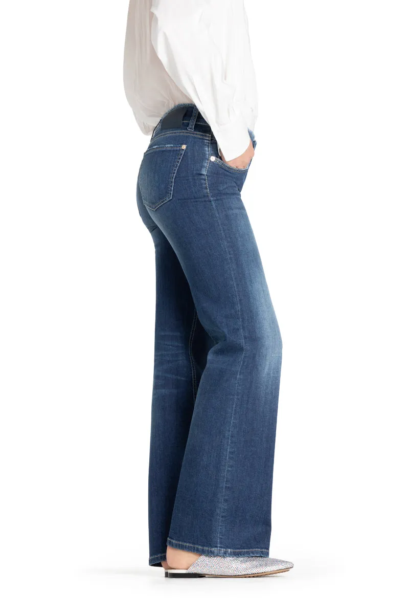 Cambio Tess wide leg blå jeans med frynsebånd i livet