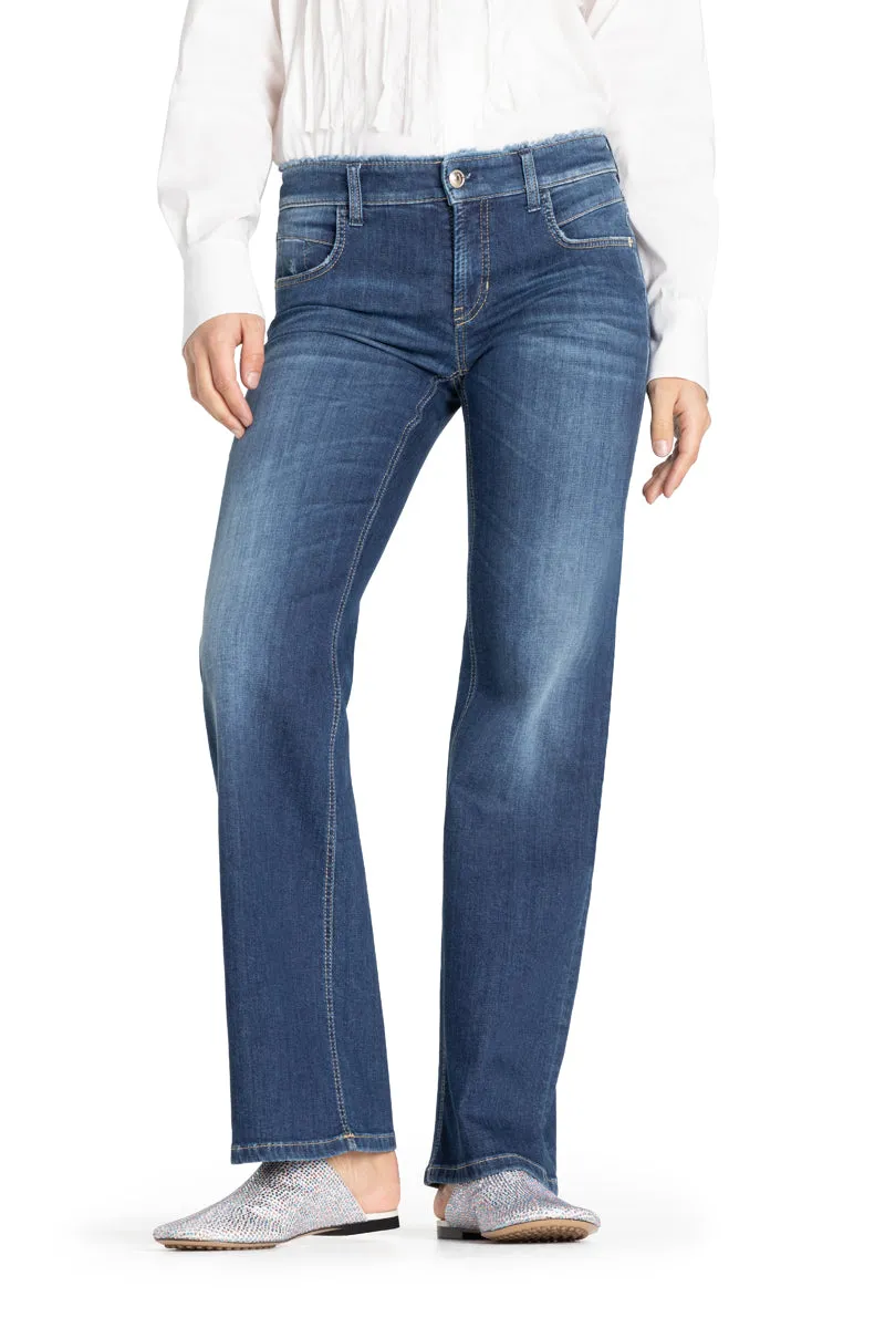 Cambio Tess wide leg blå jeans med frynsebånd i livet