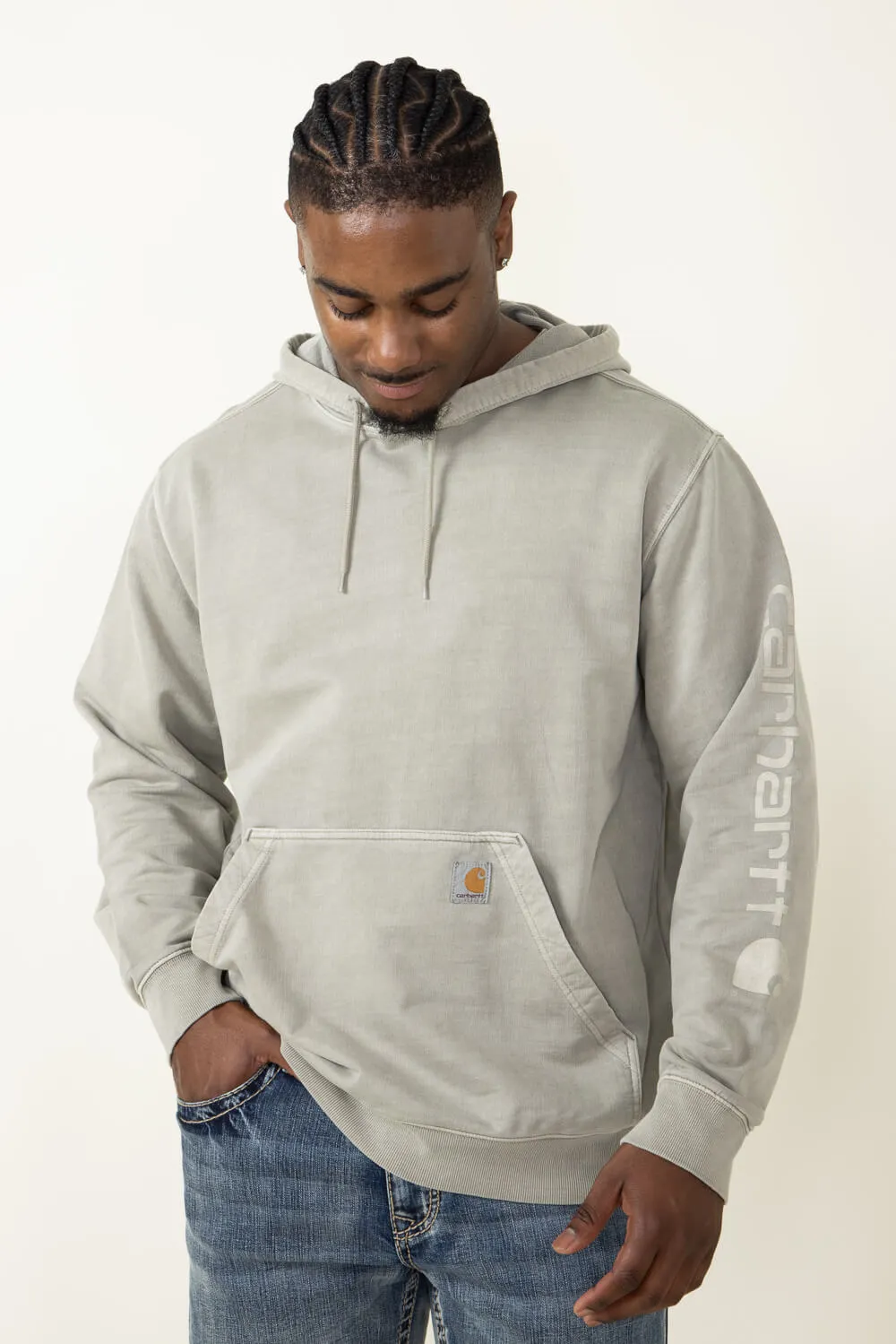Carhartt Midweight Garment Dyed French Terry Graphic Hoodie for Men in Greige | 106253-E00-GREIGE
