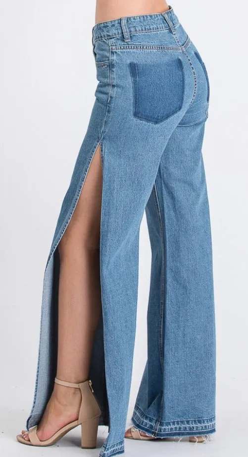 Charlee Wide Leg Open Side Denim