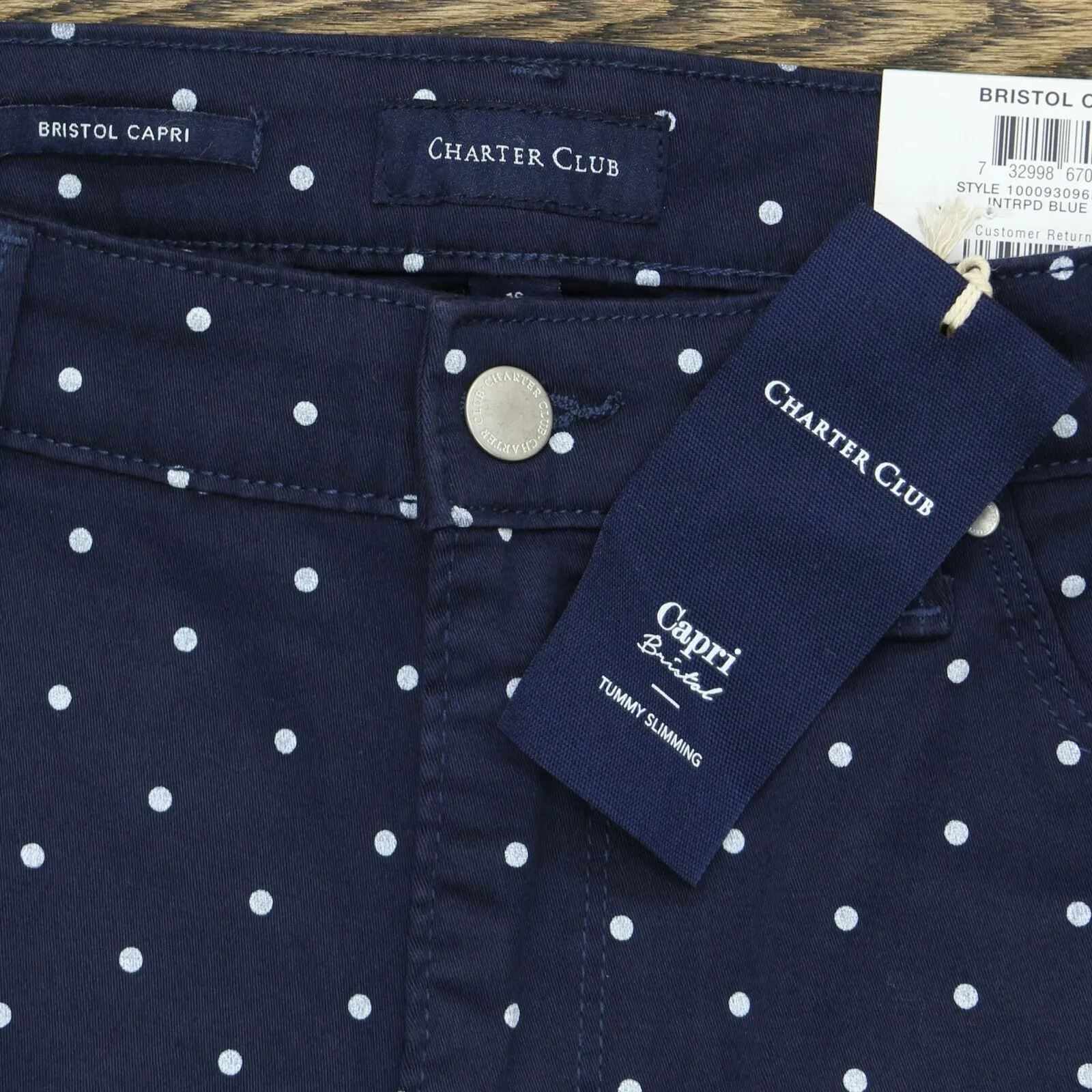 Charter Club Women's Polka Dot Bristol Tummy Control Capri Jeans