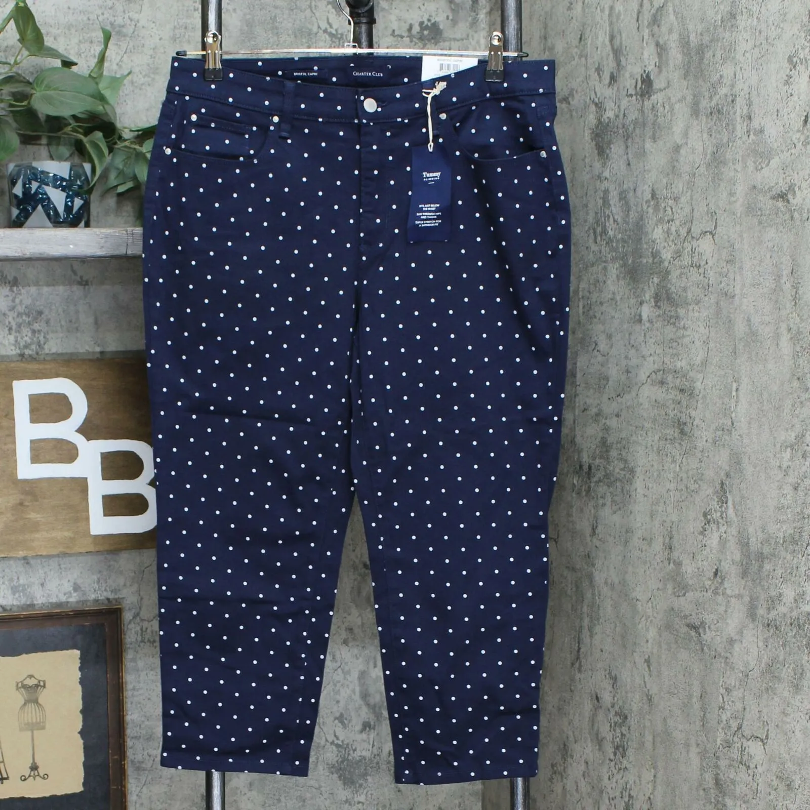 Charter Club Women's Polka Dot Bristol Tummy Control Capri Jeans